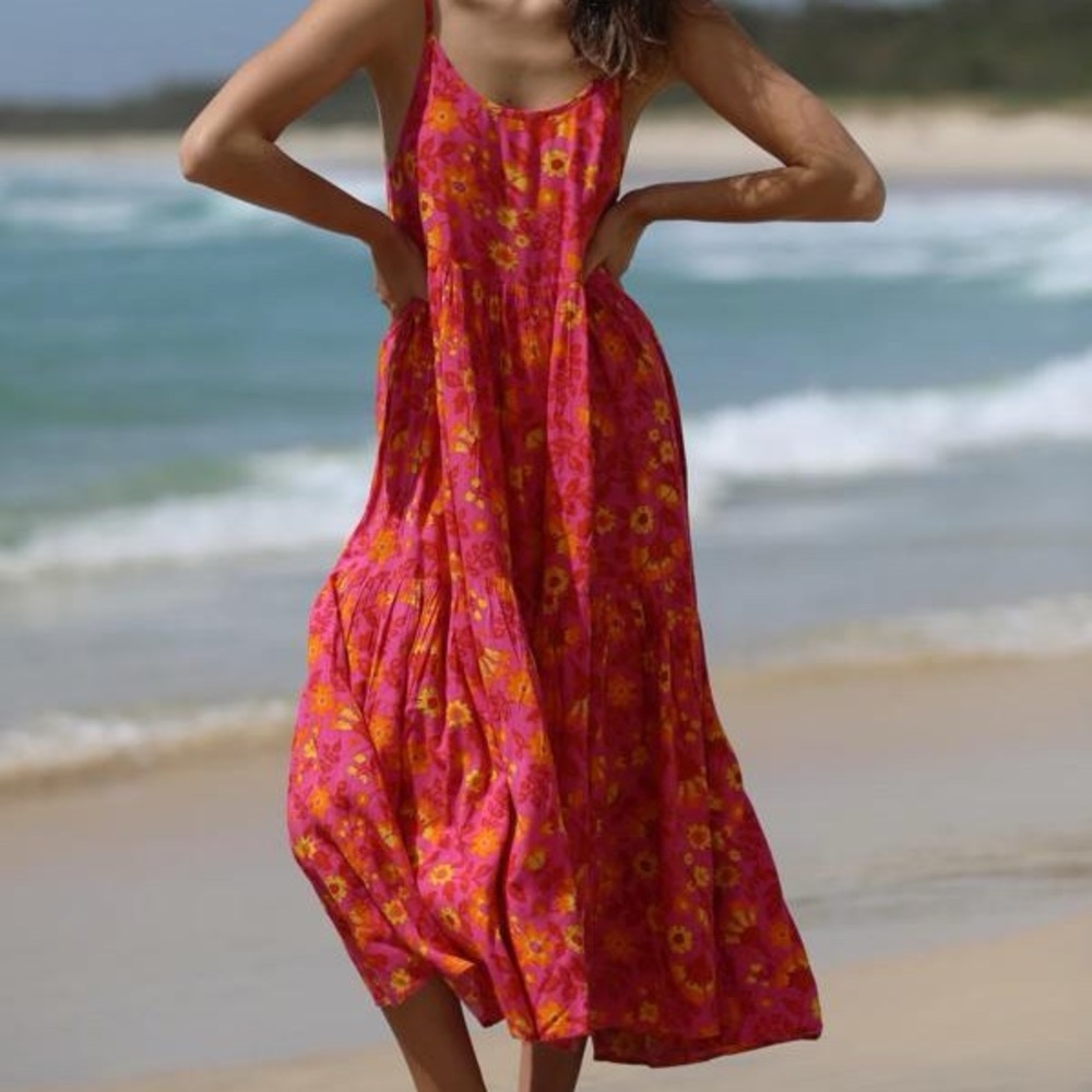 Floral Pink and Yellow Maxi Dress